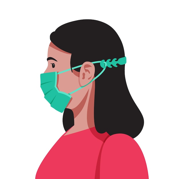 Flat design woman wearing an adjustable medical mask strap