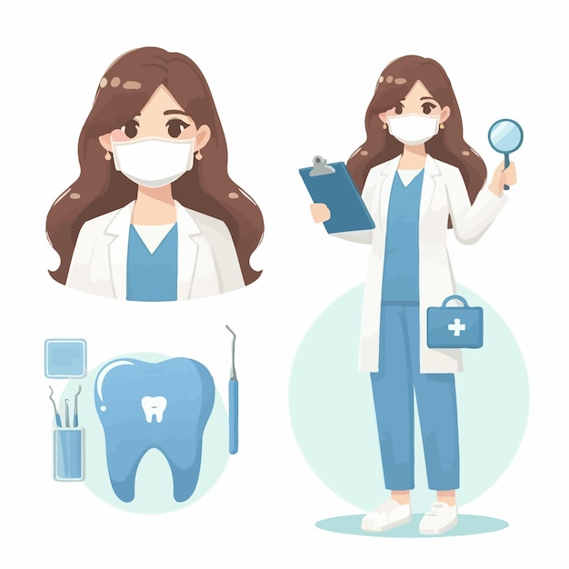 Vector a flat design of a woman work in dentist