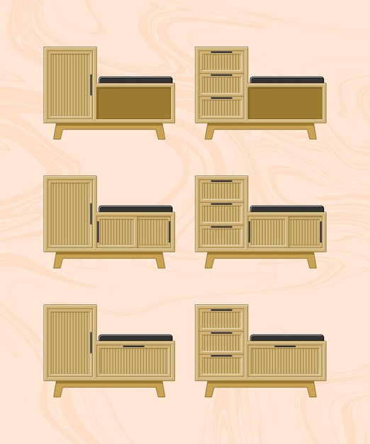 Flat design wooden furniture set for interior design a set of wooden furniture with different color