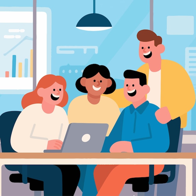 flat design working day scene