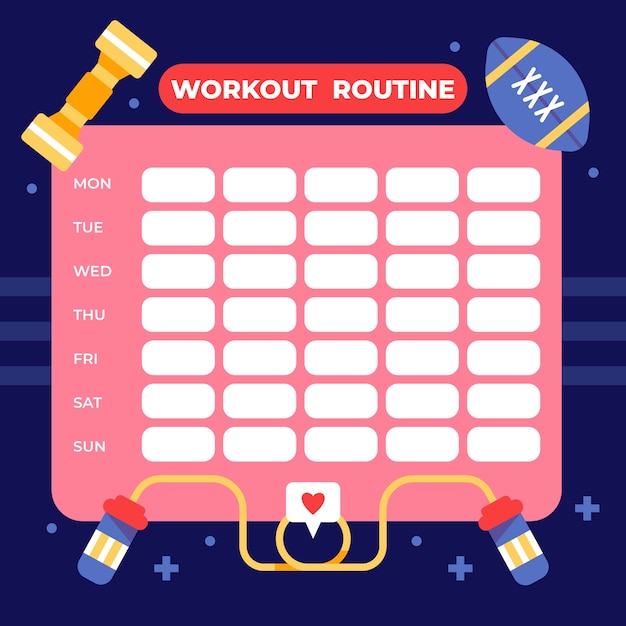 Vector flat design workout routine schedule template