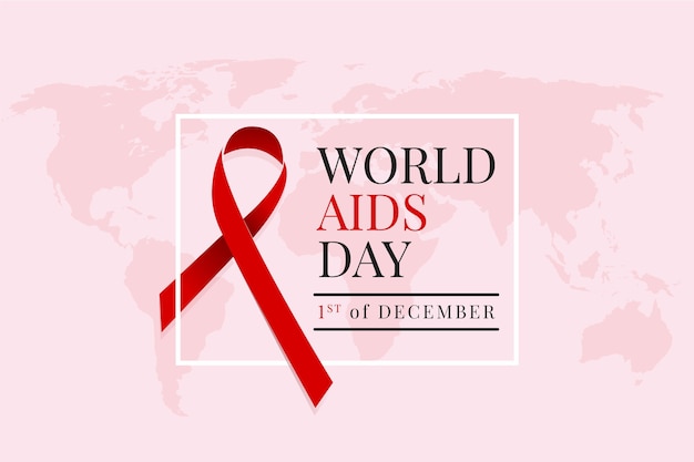 Flat design world aids day with map and red ribbon