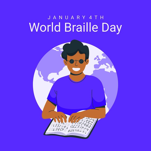 Flat design world braille day social media post template vector