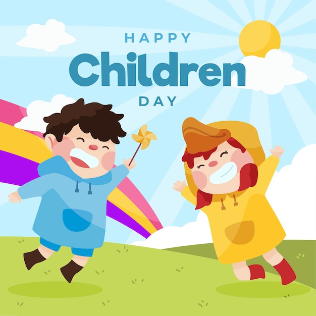 Flat design world childrens day concept