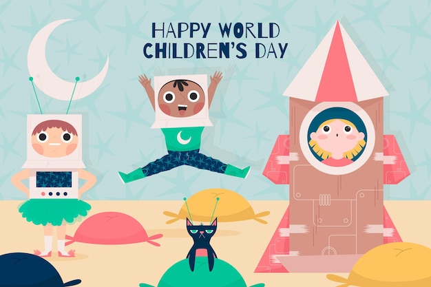 Всемирный день защиты детей в плоском дизайне