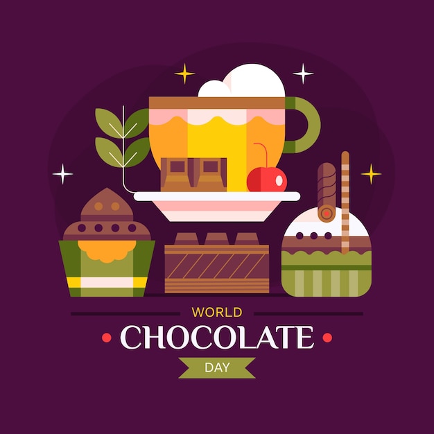 Vettore illustrata la giornata mondiale del cioccolato di design piatto