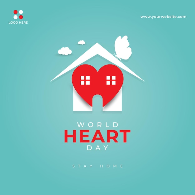 Flat design world heart day social media banner background concept with a heart shape home