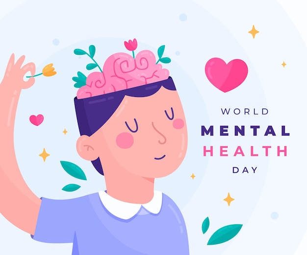 Vector flat design world mental health day concept