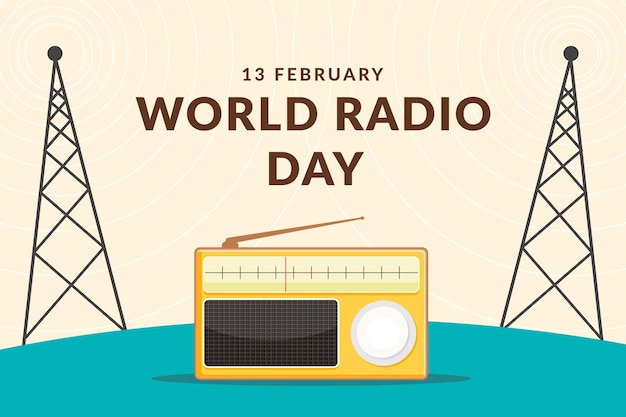 Flat design world radio day background illustration