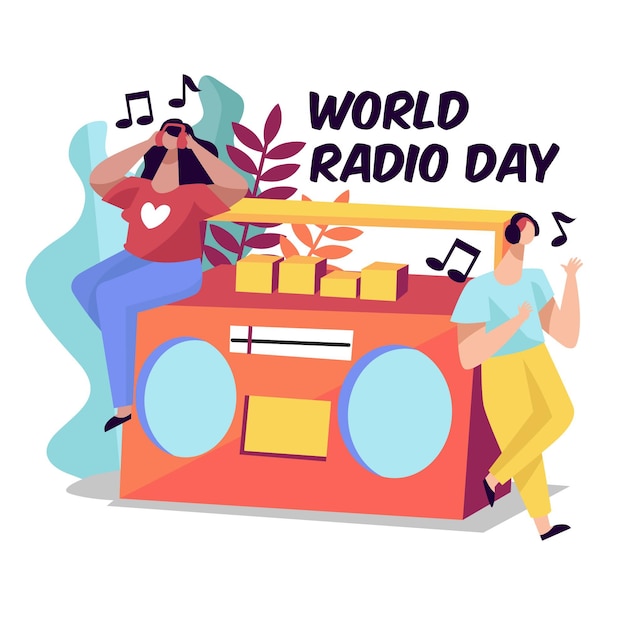 Flat design world radio day illustration