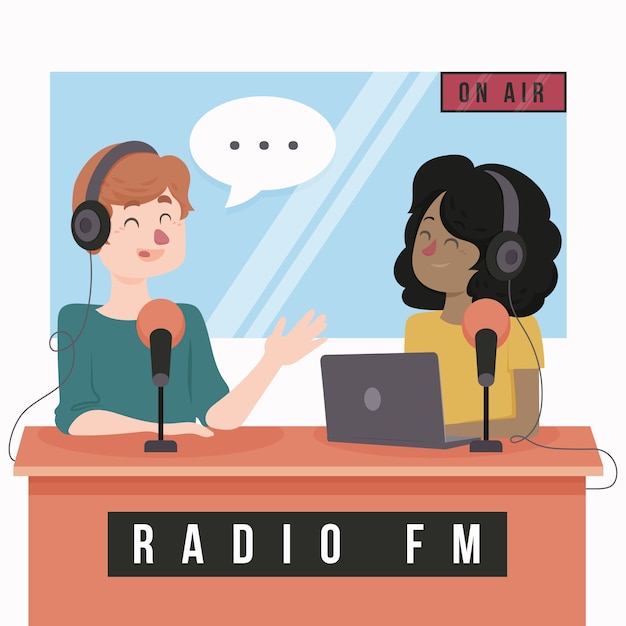 Vector flat design world radio day people talking