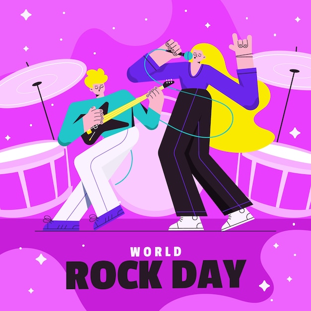 Vector flat design world rock day musicians illustration