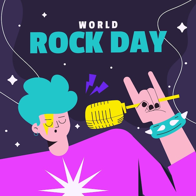 Vector flat design world rock day singer illustration