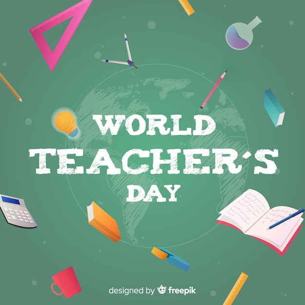 Vector flat design world teachers day background with objects around