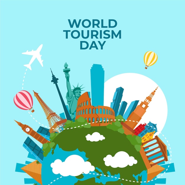 Vector flat design world tourism day concept