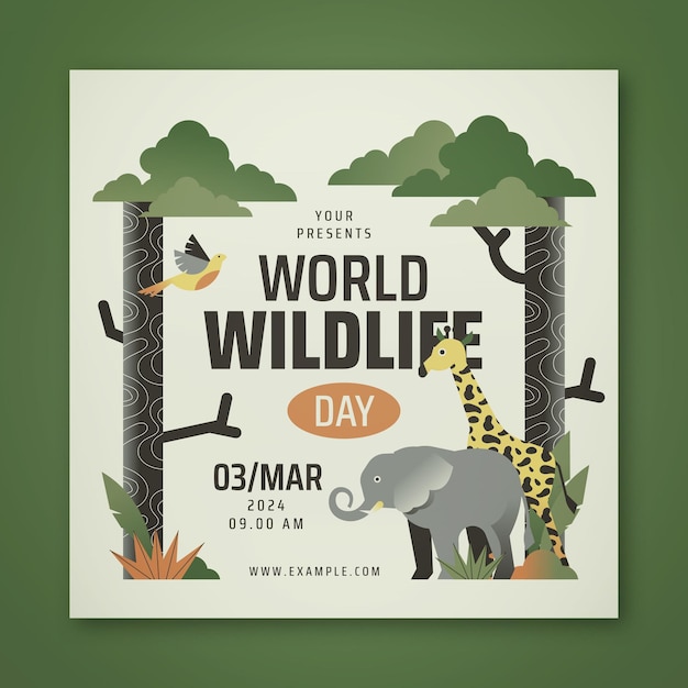 평면 디자인 세계 야생 동물의 날 인스 타 그램 포스트