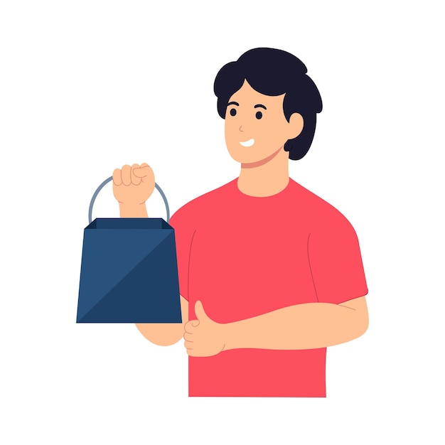 Vector flat design young man receiving a package