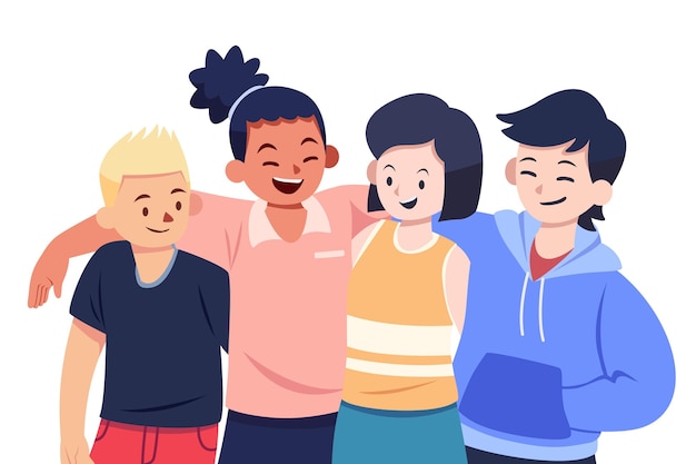 Vector flat design youth day people hugging