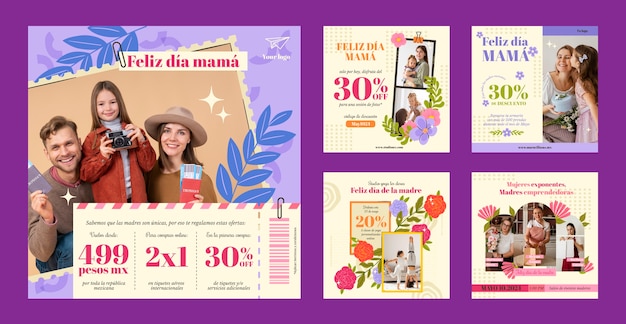 Vector flat dia de la madre instagram posts collection