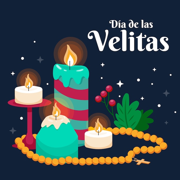 ベクトル フラット dia de las velitas イラスト