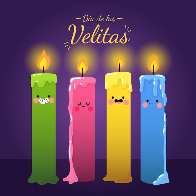 Vettore piatto dia de las velitas illustrazione