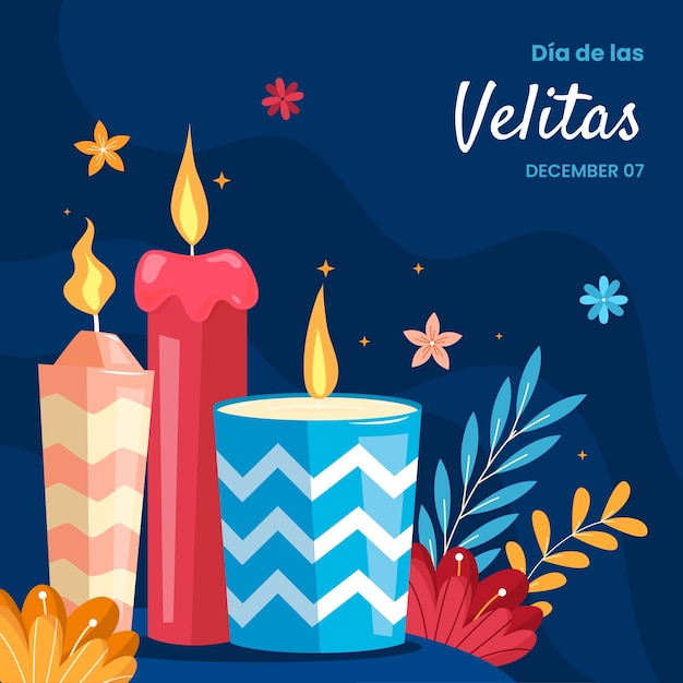 Вектор Иллюстрация flat dia de las velitas