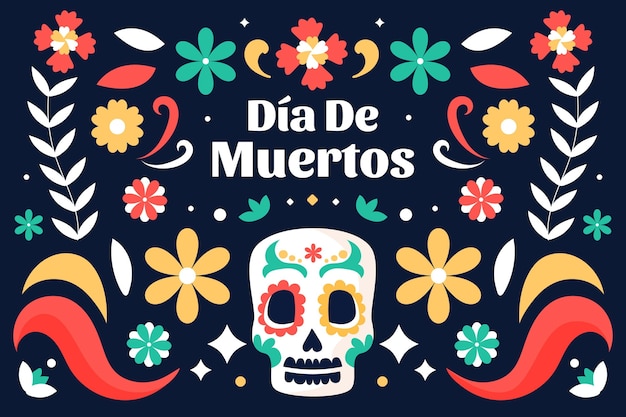 Вектор Плоский фон dia de muertos