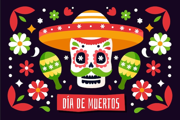 Vettore sfondo piatto dia de muertos