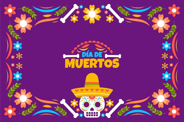 Flat dia de muertos background