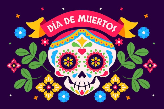 flat dia de muertos background