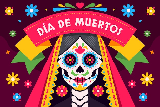 Vettore sfondo piatto dia de muertos