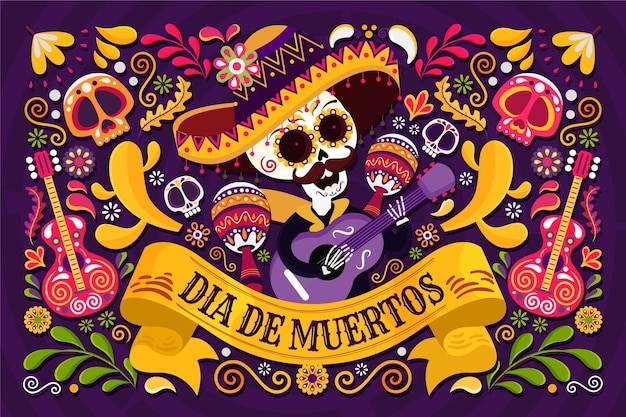 Flat dia de muertos background