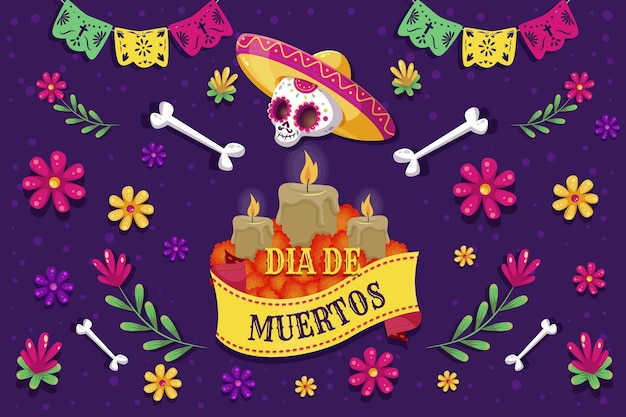 Vettore sfondo piatto dia de muertos