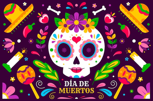 Вектор Плоский фон dia de muertos