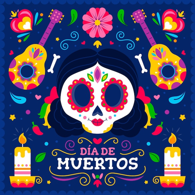 Flat dia de muertos background