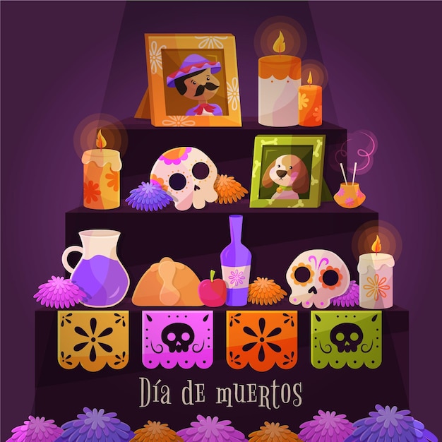 Вектор Плоский фон día de muertos