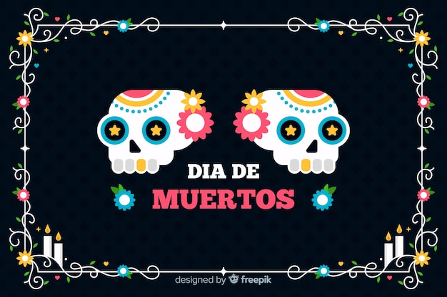 Piatto día de muertos sfondo nero e teschi