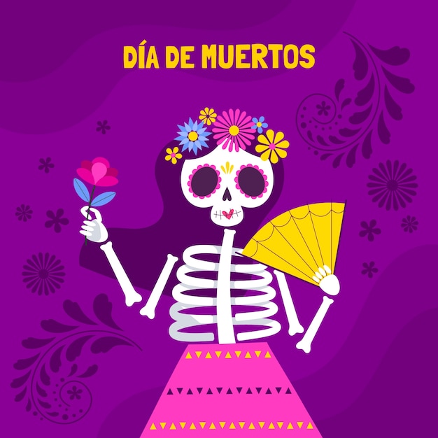 플랫 디아 드 muertos 축하 그림