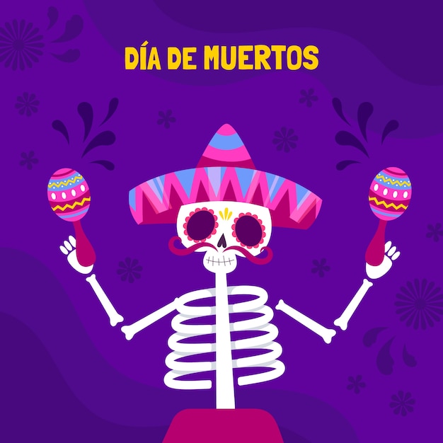 Vettore illustrazione di celebrazione del dia de muertos piatto