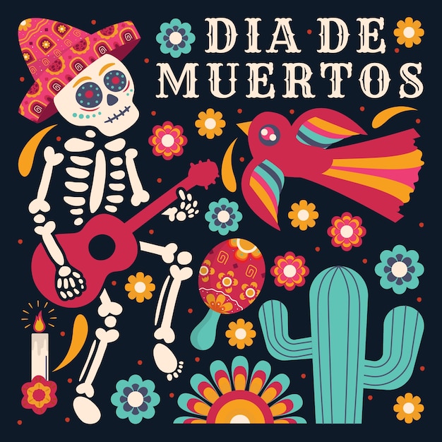 Vector flat dia de muertos celebration illustration