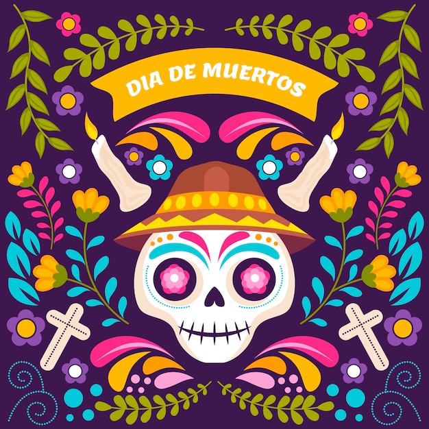 flat dia de muertos celebration illustration