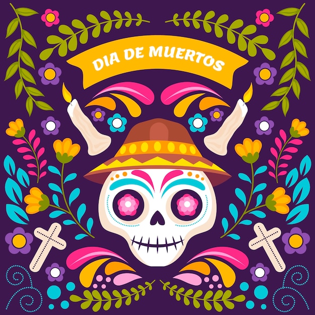 Вектор Плоская иллюстрация празднования dia de muertos