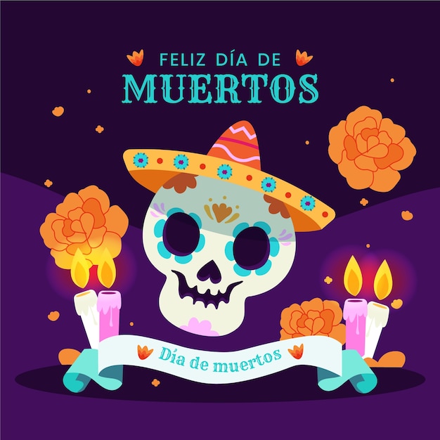 flat dia de muertos illustration