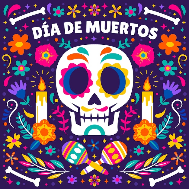 Vettore illustrazione piatta dia de muertos