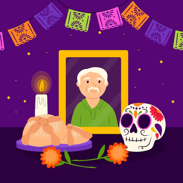 Vettore illustrazione piatta dia de muertos