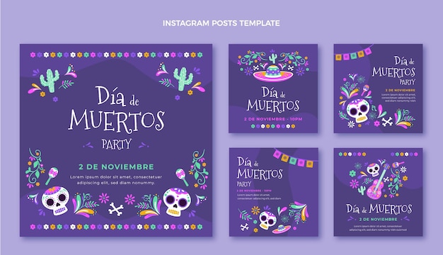 Vector flat dia de muertos instagram posts collectie