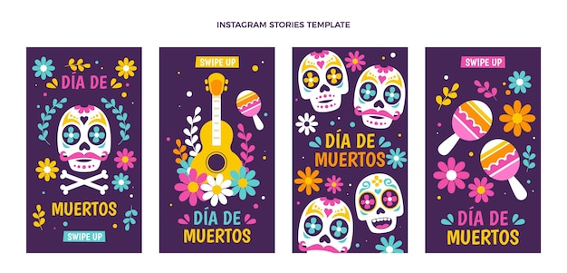 Vector flat dia de muertos instagram stories collection