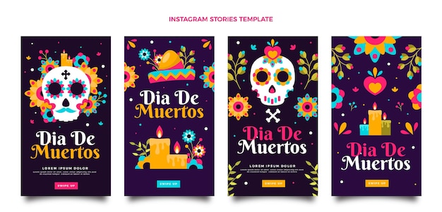 flat dia de muertos instagram stories collection