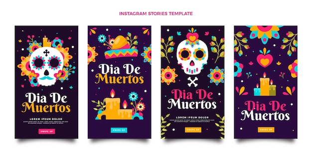 ベクトル flat dia de muertosinstagramストーリーコレクション