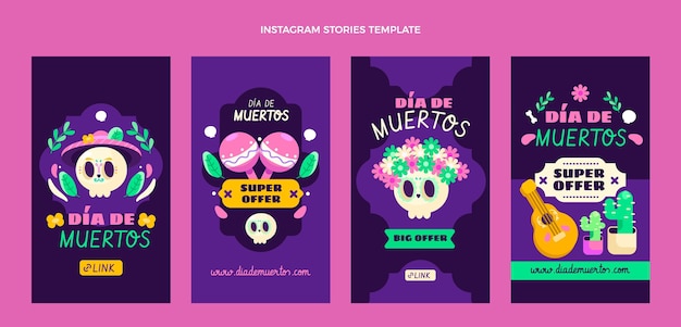 Flat dia de muertos instagram stories collection